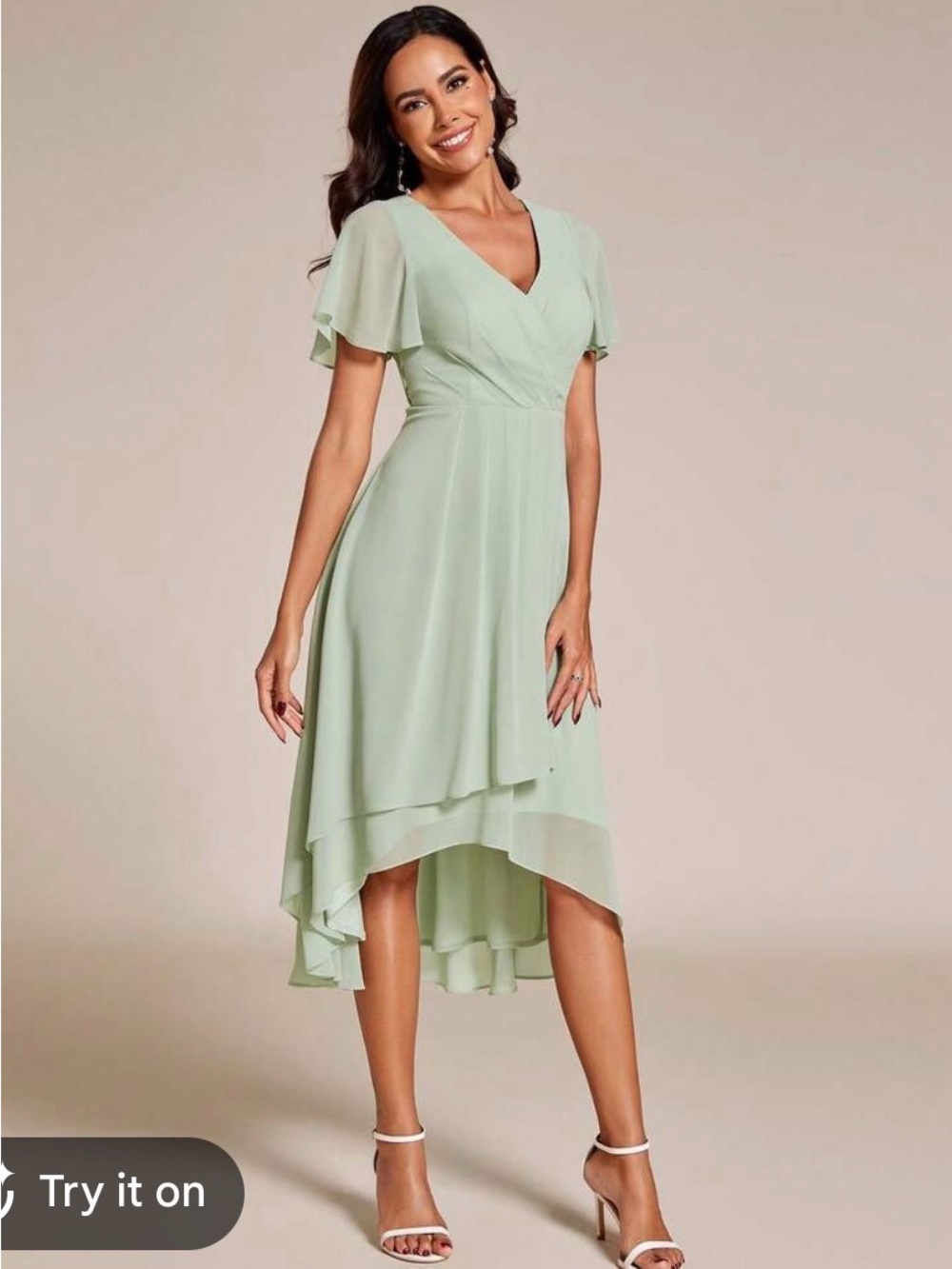 V-Neck Mint Green Asymmetrical Midi Dress